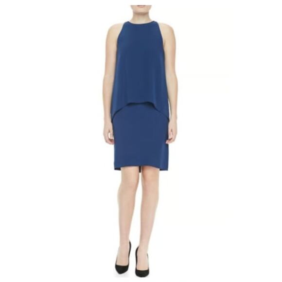 New NWT Theory Lyall 100% Silk Layered Sleeveless Dress, Pitch Blue Size 10 - Picture 1 of 11